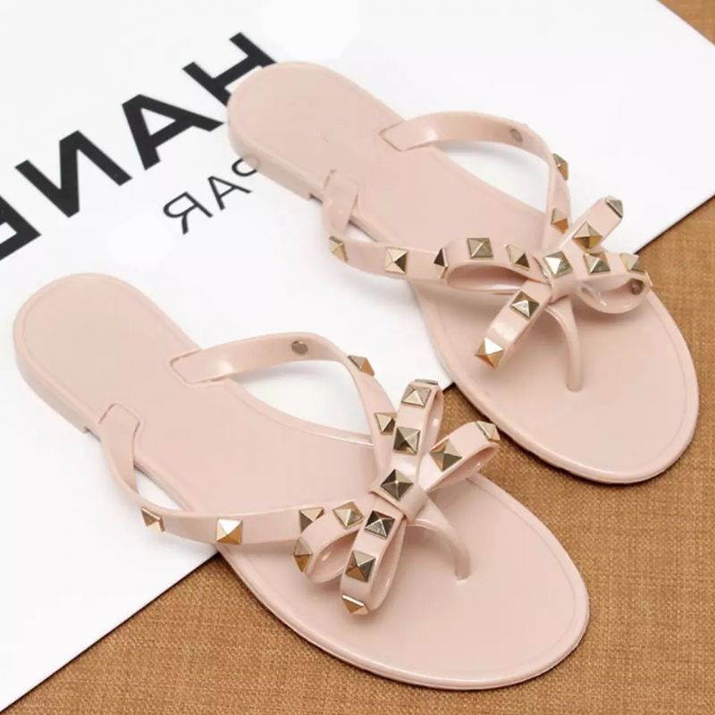 Ny Stil Nittesko Bowknot Flip Flops Sommer Strand Flade Gennemsigtige Jelly Krystal Hjemmesko Kvinder