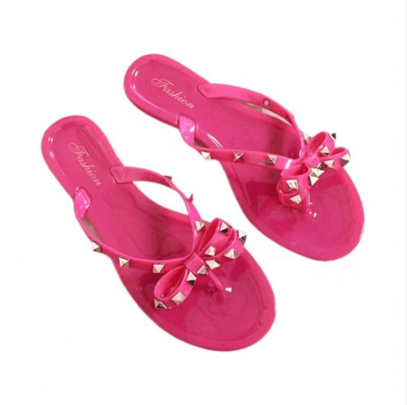 Ny Stil Nittesko Bowknot Flip Flops Sommer Strand Flade Gennemsigtige Jelly Krystal Hjemmesko Kvinder