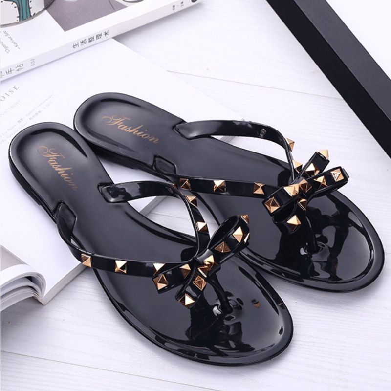 Ny Stil Nittesko Bowknot Flip Flops Sommer Strand Flade Gennemsigtige Jelly Krystal Hjemmesko Kvinder