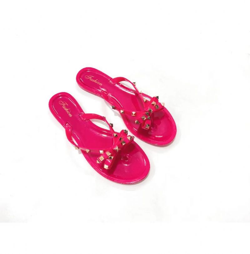 Ny Stil Nittesko Bowknot Flip Flops Sommer Strand Flade Gennemsigtige Jelly Krystal Hjemmesko Kvinder