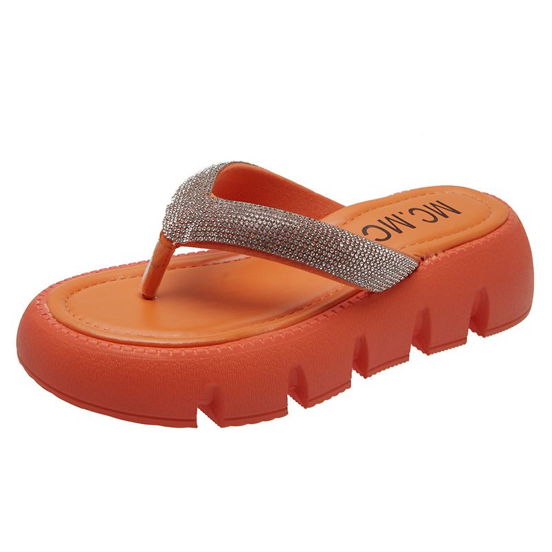 Rhinestone Tyk Bund Flip Flops Kvinders Sommer 2023 Ny Mode Pinch Platform Sandaler Hjemmesko Går Ud For At Øge Højden