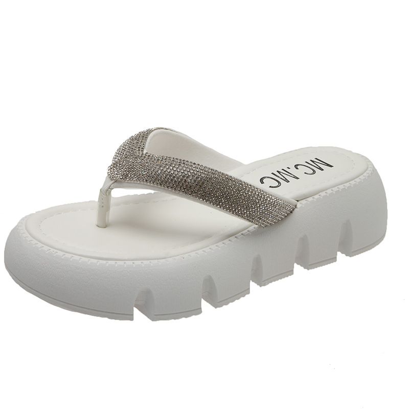 Rhinestone Tyk Bund Flip Flops Kvinders Sommer 2023 Ny Mode Pinch Platform Sandaler Hjemmesko Går Ud For At Øge Højden