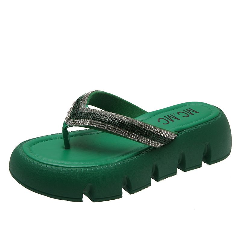 Rhinestone Tyk Bund Flip Flops Kvinders Sommer 2023 Ny Mode Pinch Platform Sandaler Hjemmesko Går Ud For At Øge Højden