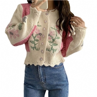 2023 Dame Sweater Jakke Kort Slim Fit Farve Matchende Blomster Strikkede Cardigan Toppe