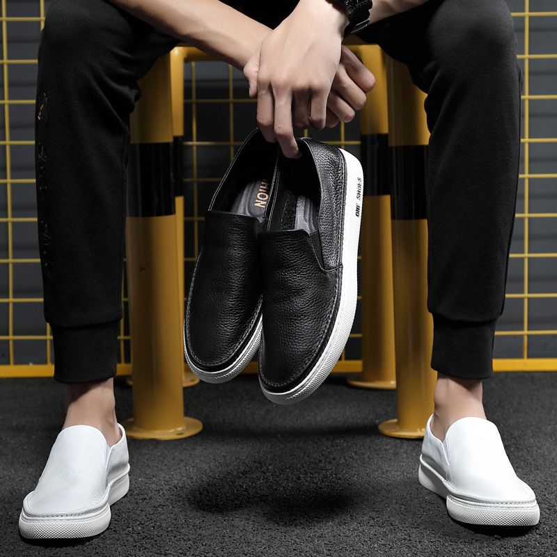 Ægte Læder Herre 2023 Nye Efterår Og Vinter Slip-on Casual Sneakers Loafers Trend