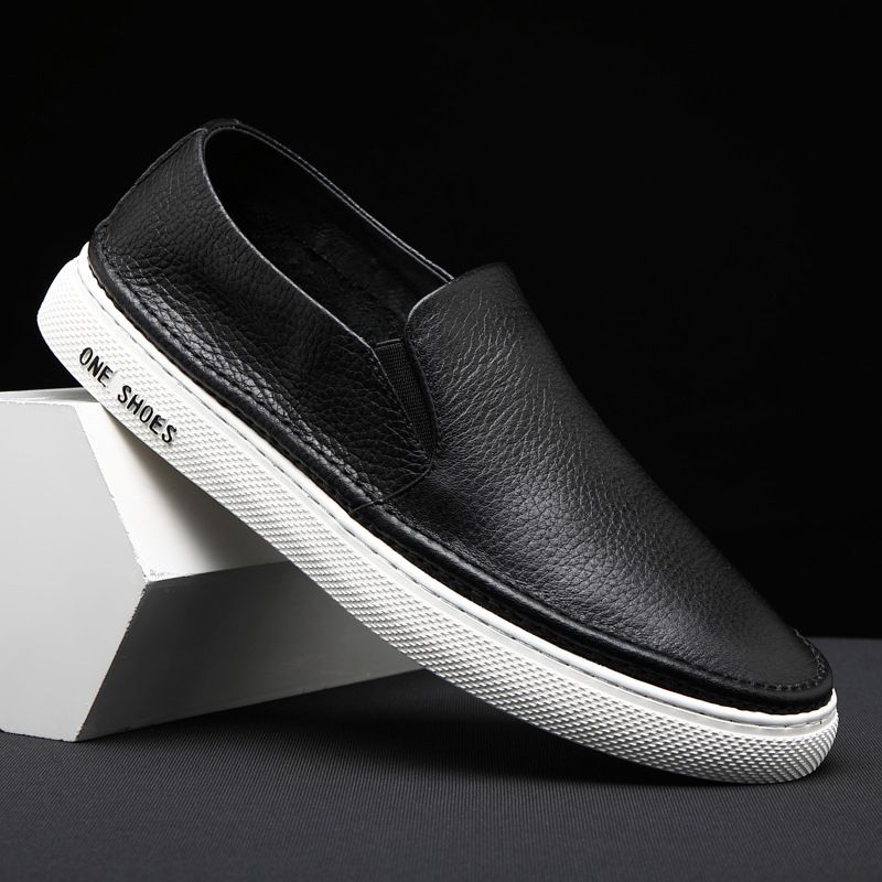 Ægte Læder Herre 2023 Nye Efterår Og Vinter Slip-on Casual Sneakers Loafers Trend