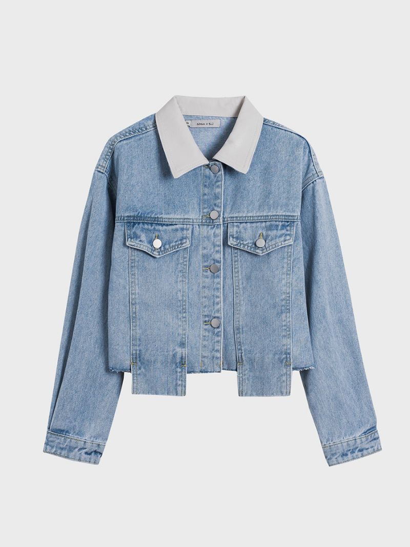 Blå Cropped Denimjakke Oversized 2023 Dametoppe