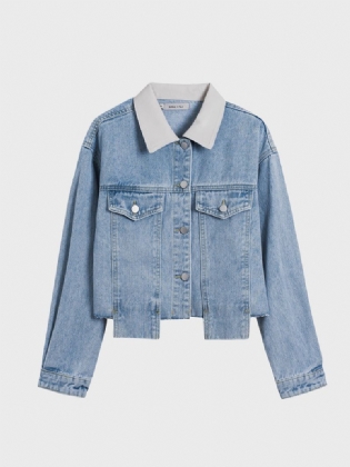 Blå Cropped Denimjakke Oversized 2023 Dametoppe