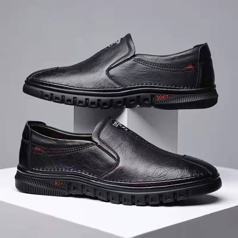 Blødt Læder Åndbar Kjole Sko Unge Mænds Business Blød Sål Afslappet Herresko Slip-on Ærter Sko