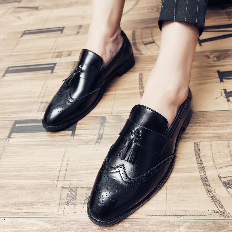 Brogue Sko Herresko Slip-on Åndbar Trendy Ungdom Business Casual Dress Sko Spidse Ærter Sko