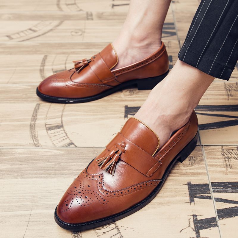 Brogue Sko Herresko Slip-on Åndbar Trendy Ungdom Business Casual Dress Sko Spidse Ærter Sko