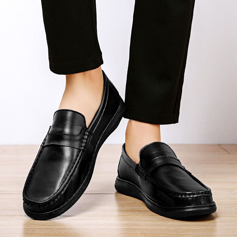 Efterår Og Vinter Nye Doudou Sko Mænds Læder Førersko Blød Sål Slip-on Business Casual Kjole Sko Herre Stor Størrelse