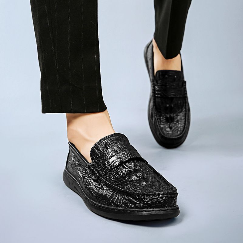 Efterår Og Vinter Nye Doudou Sko Mænds Læder Førersko Blød Sål Slip-on Business Casual Kjole Sko Herre Stor Størrelse