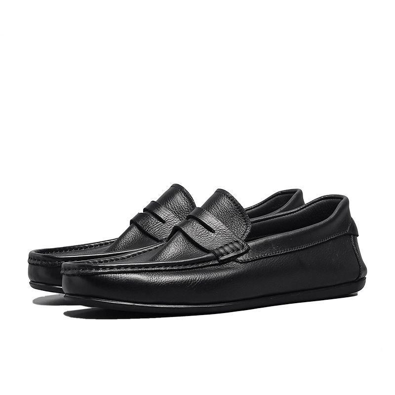 Enkeltlags Ægte Syninger I Læder Til Mænds Ærter Sko Slip-on Loafers Blødsålede Afslappede Køresko