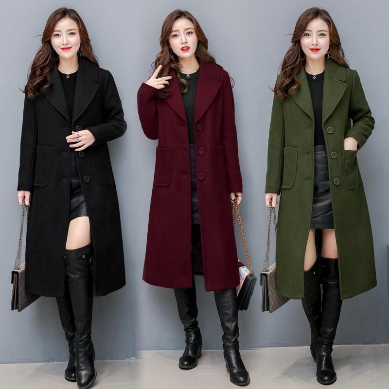 Fashion Long Knee Uld Coat Slim Fit Windbreaker Jacket