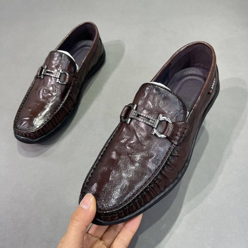 Flad Lav Mund Slip-on Ærter Sko Fåreskind Metal Spænde Mode Loafers