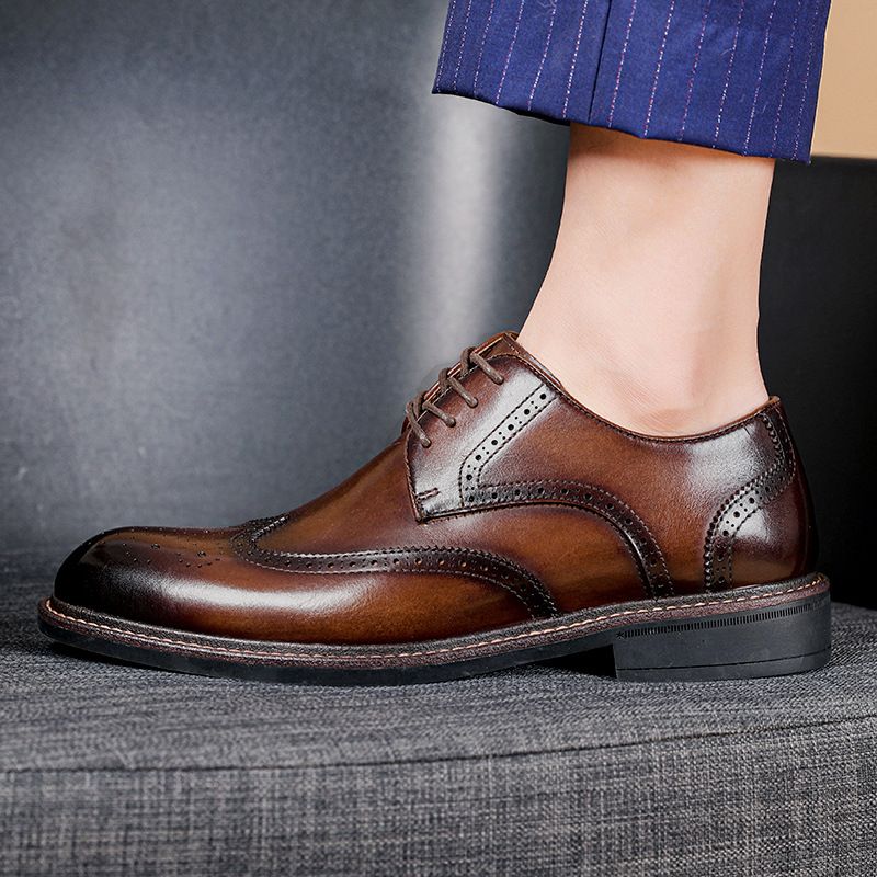 Forårs Nye Mænds Kjole Sko Læder Business Casual Blødsålede Sko Håndlavede Brogue Sko Bryllup Sko