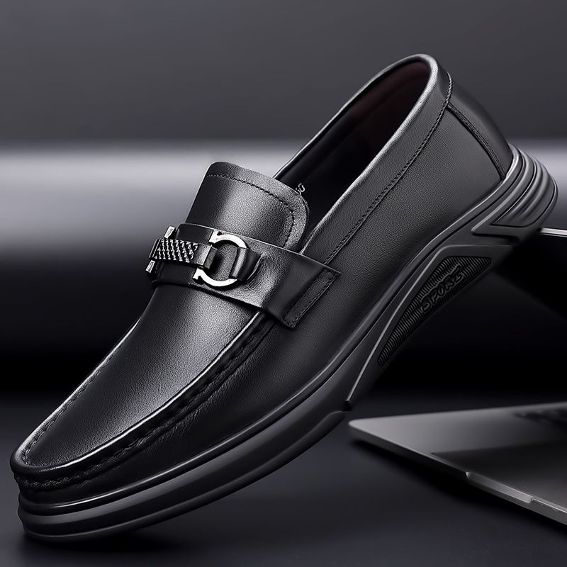 Formelle Sko Ægte Læder Herresko 2023 Forår Ny Business Casual Doudou Sko Stor Størrelse Blød Bund Slip-on