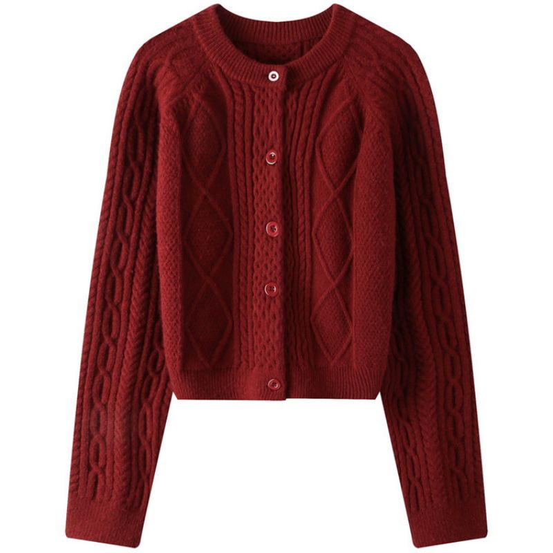 Fortykket Twist Sweater Cardigan Dame Kort Mode Løs Strikket Jakke Kvinder