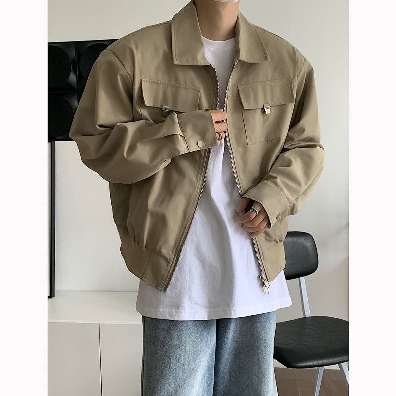 Herre Cargo Jacket 2023 Solid Loose Fit