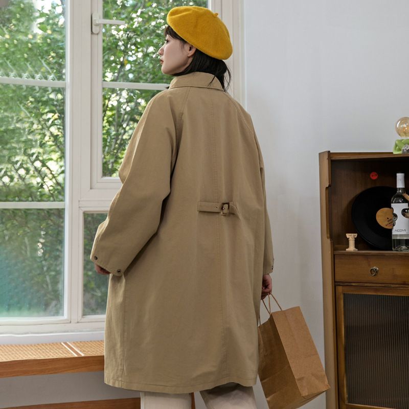 Khaki Trench Coat Dame Lang Frakke 2023 Løs Enkeltradet Top