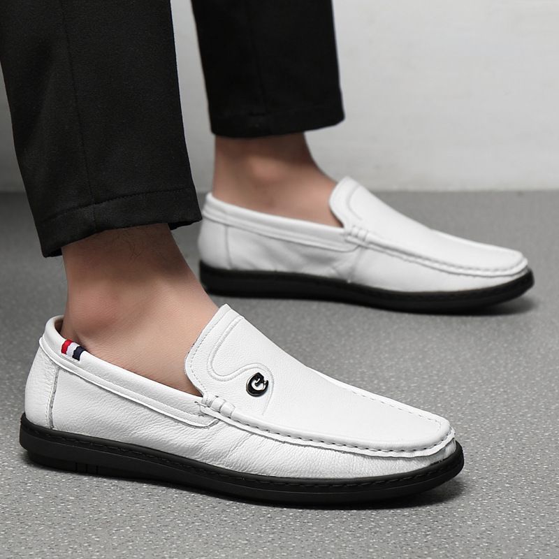 Koskind Nye Hvide Ærter Sko Herre Slip-on Fritidssko Læder Blød Overflade Sko Loafers