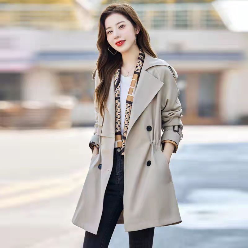 Kvinders Trenchcoat Kort 2023 Khaki Loose Coat Trend