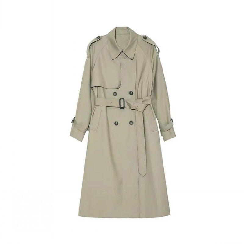 Lang Trenchcoat Dame 2023 Dobbeltradet Frakke