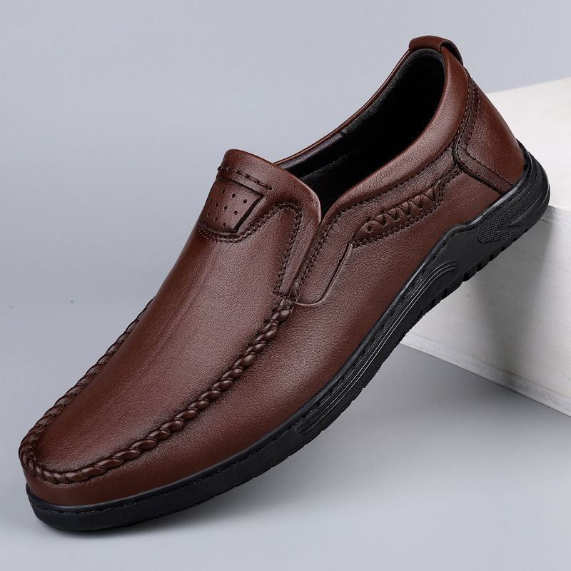 Loafers Formelle Sko Herre Retro Efterårsstil Ægte Læder Blødt Sål Fan Business Casual Håndlavede Herresko