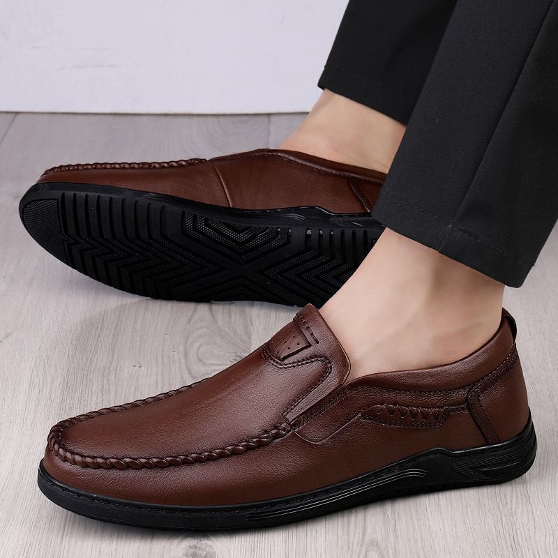 Loafers Formelle Sko Herre Retro Efterårsstil Ægte Læder Blødt Sål Fan Business Casual Håndlavede Herresko