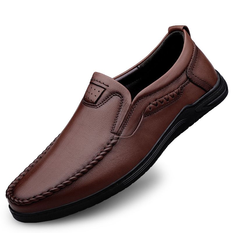 Loafers Formelle Sko Herre Retro Efterårsstil Ægte Læder Blødt Sål Fan Business Casual Håndlavede Herresko