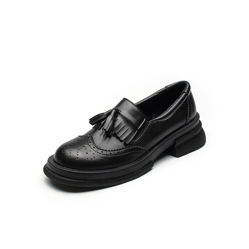 Loafers Retro Lavvandet Mund Brogue Sko Kjole Sko Kvinders 2023 Nye Kvast Sløjfe Blød Bund Flade Sko