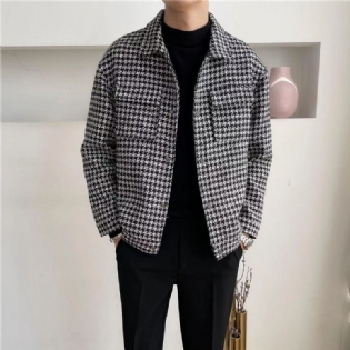 Mænds Uldfrakker 2023 Houndstooth Reversjakker Trend