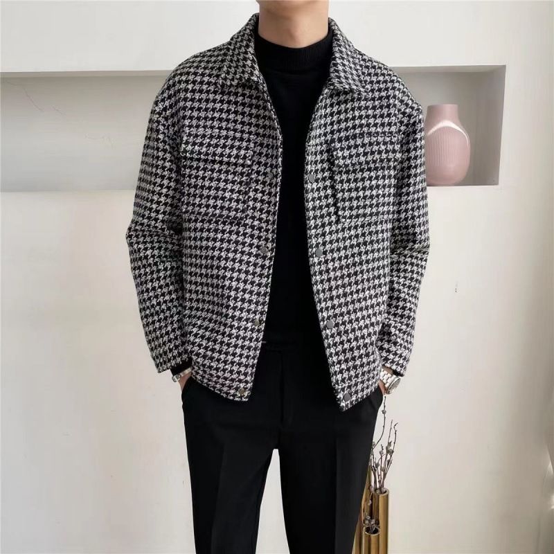 Mænds Uldfrakker 2023 Houndstooth Reversjakker Trend