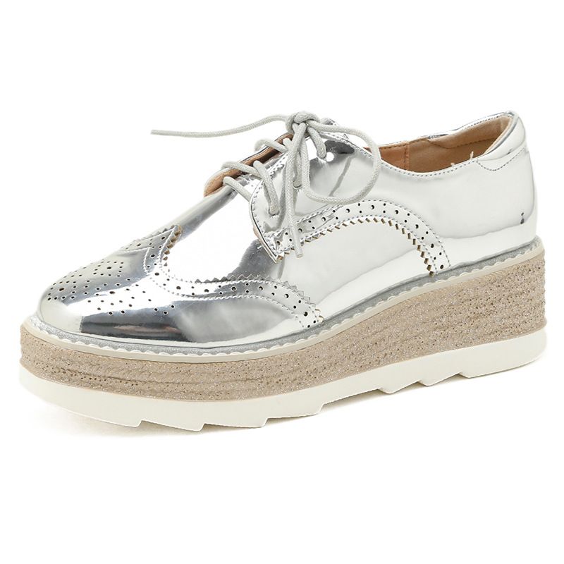 Mode Brogues Graveret Kjole Sko Snøre-up Platform Sko Wedge Flats Casual Sko