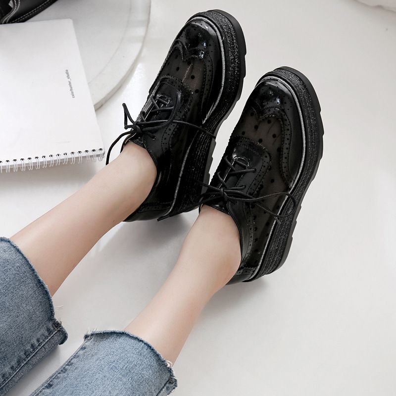 Mode Brogues Graveret Kjole Sko Snøre-up Platform Sko Wedge Flats Casual Sko