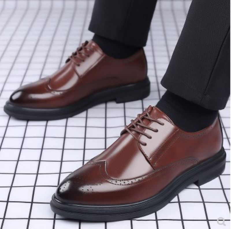 Nye Brogue-sko Til Mænd Formel Kjole Sko Business Casual Snøresko Herre Åndbare Forhøjende Bryllupssko