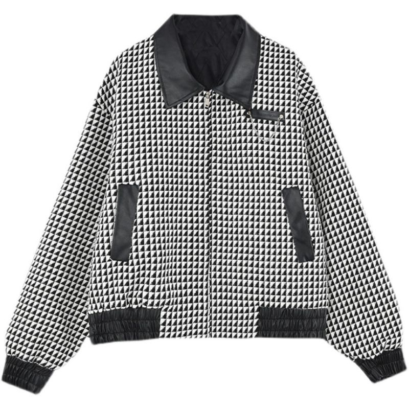 Plaid Frakke Herre Houndstooth Jakke Temperament Revers Løs Enkeltradet