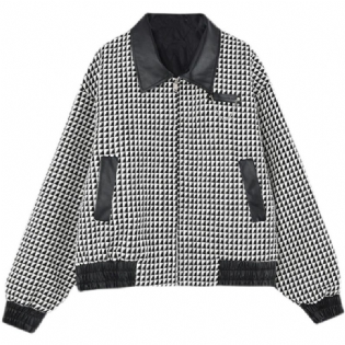 Plaid Frakke Herre Houndstooth Jakke Temperament Revers Løs Enkeltradet