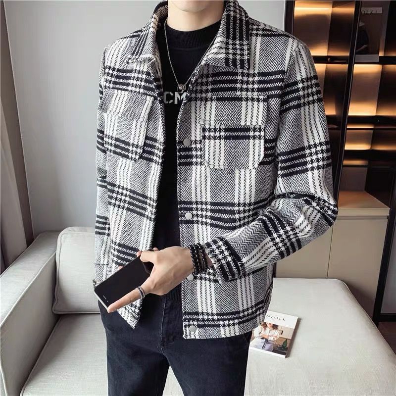 Plaid Jakke Herre Trendy Slank Smuk Lapel Single Breasted