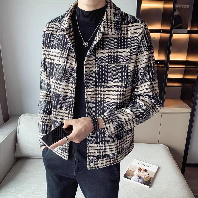 Plaid Jakke Herre Trendy Slank Smuk Lapel Single Breasted