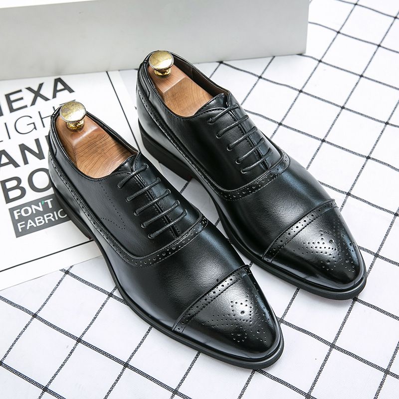 Plus Size Business Casual Oxford Sko Sort Kjole Sko Mode Brogues Udskårne Sko Bryllup Sko