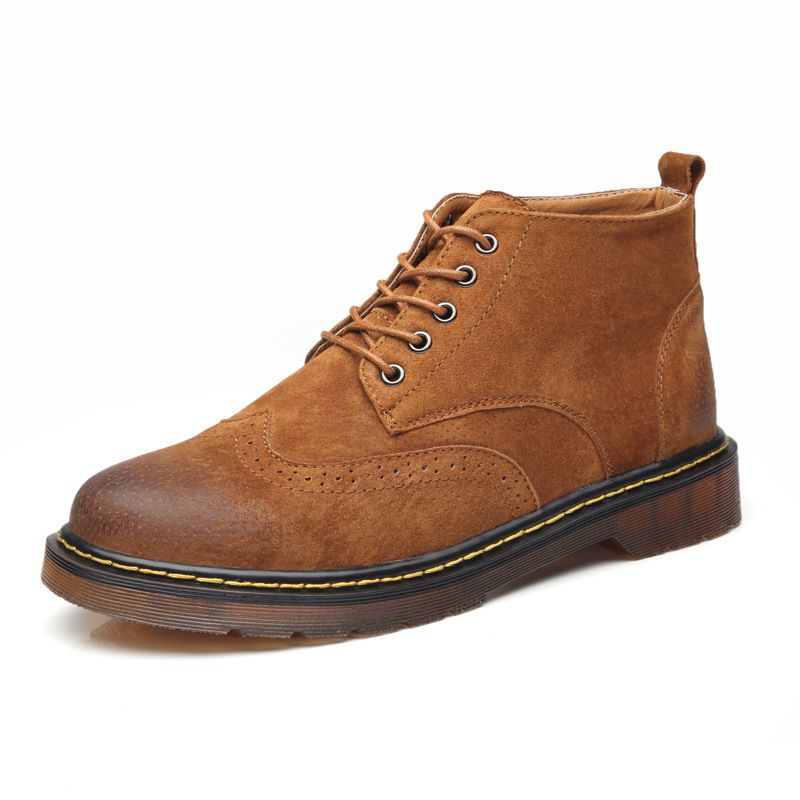 Plus Size Mode Efterår Og Vinter Brogue Sko Martin Støvler Herre Kohud Blød Bund Retro Ungdom Trendy Tooling Sko