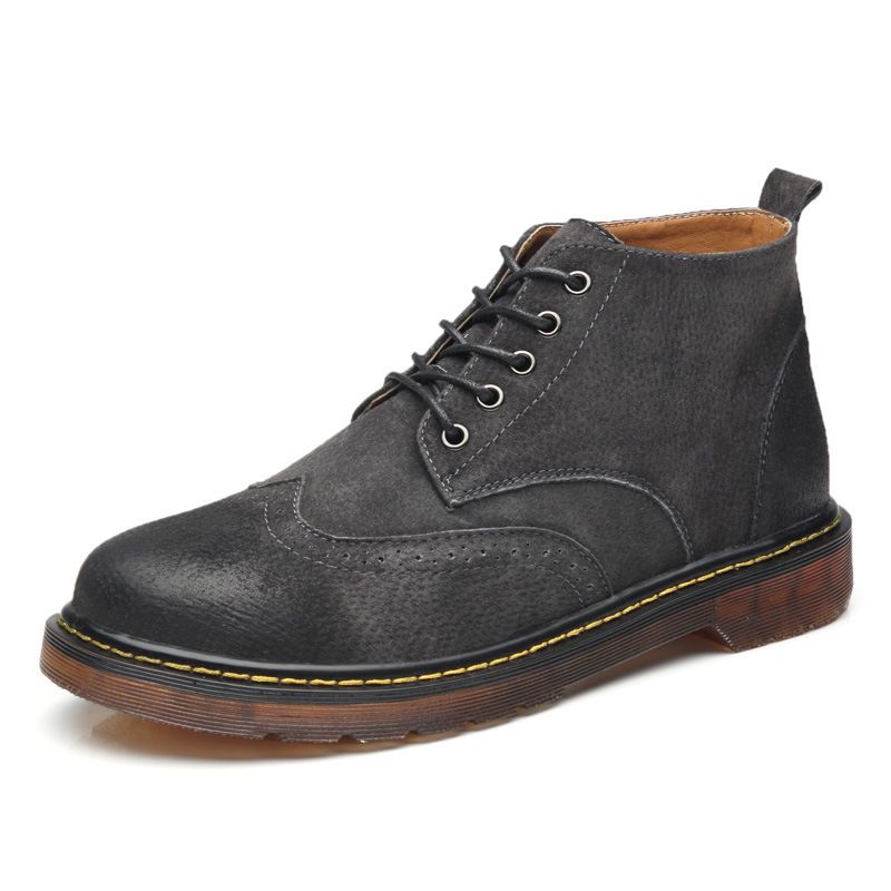 Plus Size Mode Efterår Og Vinter Brogue Sko Martin Støvler Herre Kohud Blød Bund Retro Ungdom Trendy Tooling Sko