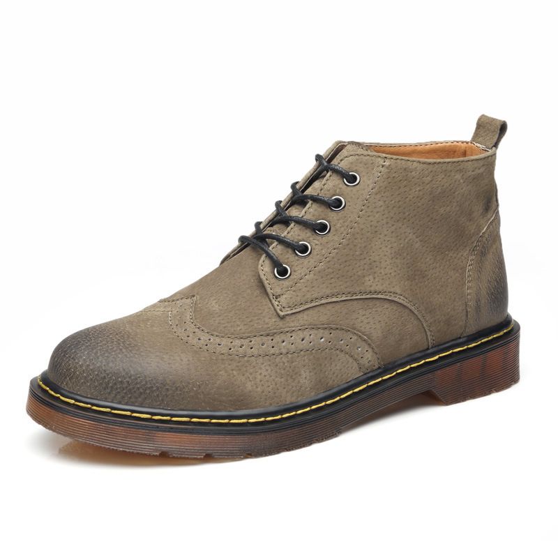 Plus Size Mode Efterår Og Vinter Brogue Sko Martin Støvler Herre Kohud Blød Bund Retro Ungdom Trendy Tooling Sko