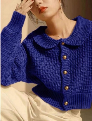 Rød Kort Dukkekrave Strikket Cardigan Dame Retro Sweater Frakke Toppe