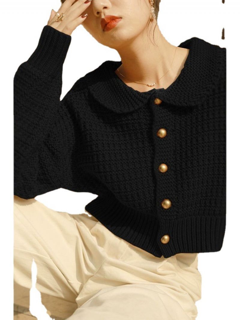 Rød Kort Dukkekrave Strikket Cardigan Dame Retro Sweater Frakke Toppe