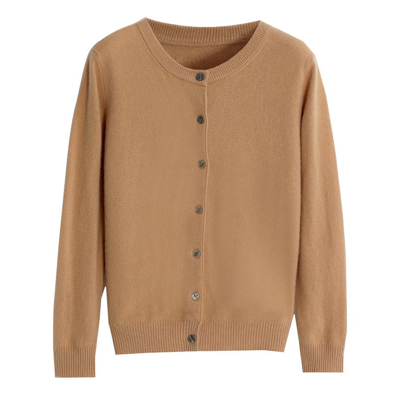 Rundhalset Strikket Sweater Løs Kort Top Cardigan Frakke Damer