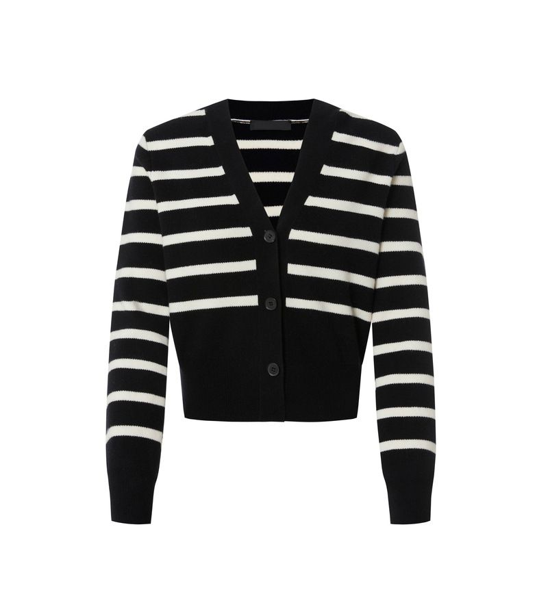 Sort Og Hvid Stribet Strik Cardigan Dame 2023 Casual Kort