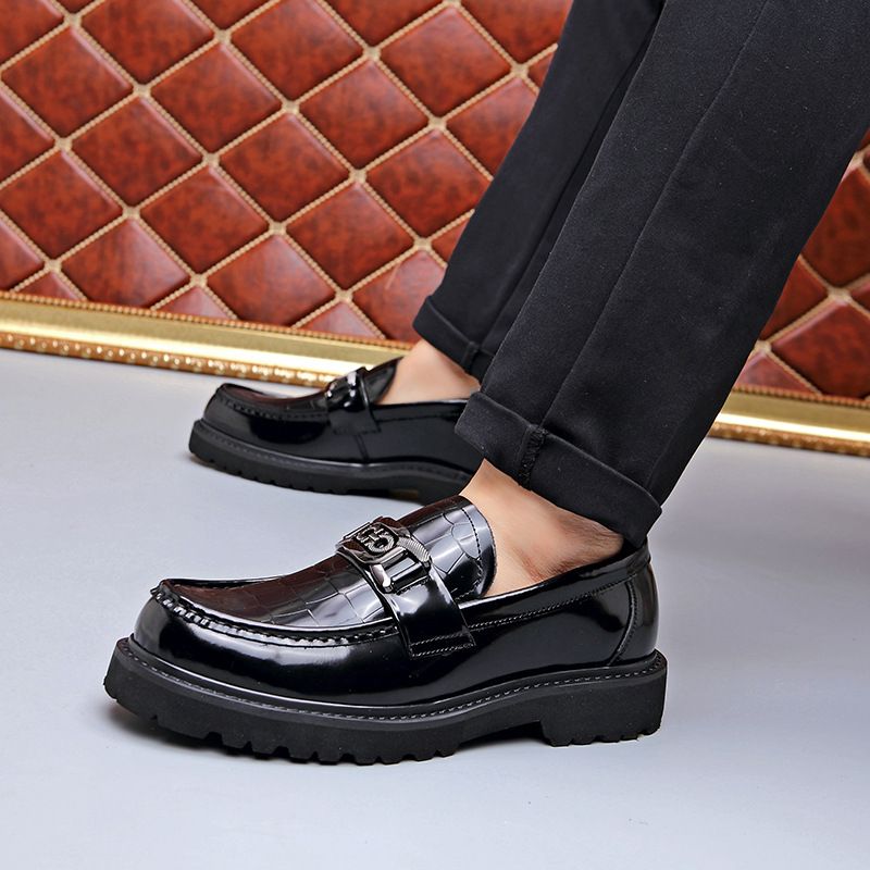 Sorte Kjole Sko Herre 2023 Sommer Nye Horsebit Spænde Flade Sko Slip-on Loafers